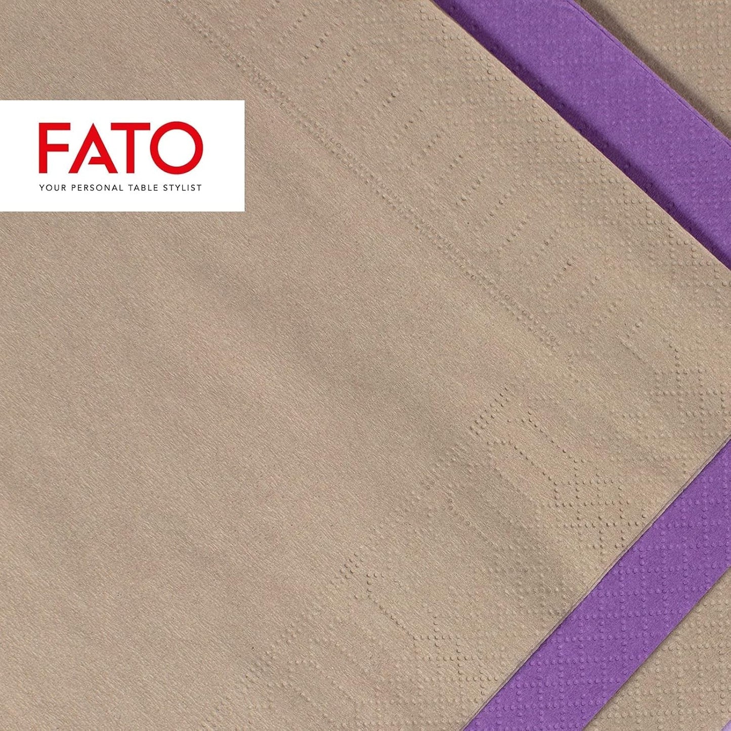 , Servilletas de papel desechables, Ideales para aperitivos y cócteles, Paquete de 100 servilletas, Tamaño 24X24 plegadas en 4, 2 capas, Color Tórtola, Papel 100% pura celulosa, Certificado Fsc