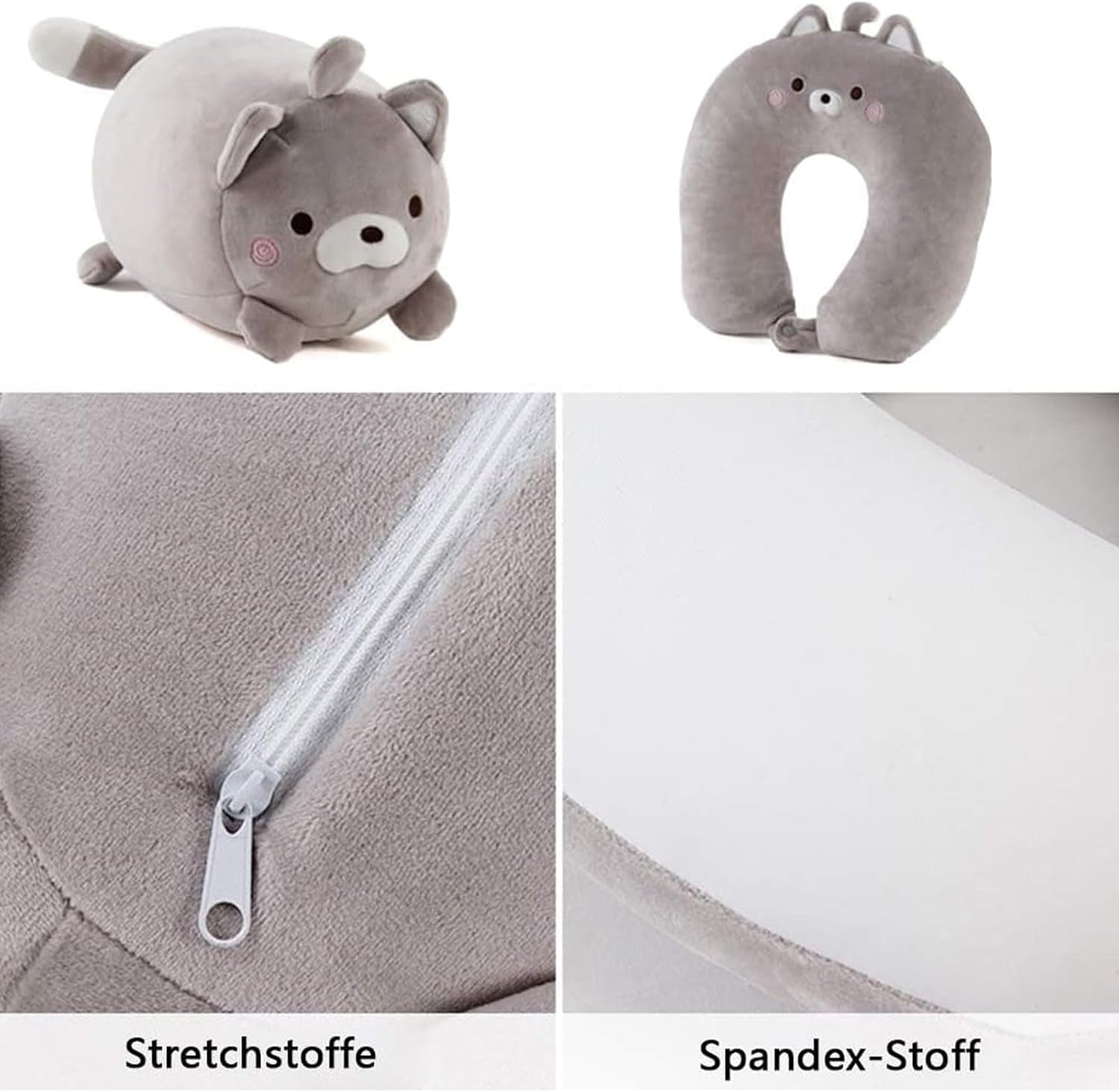 Almohada para el cuello 2 en 1, almohada para el cuello en forma de U, almohada para el reposacabezas, almohada para el cuello, soporte para el cuello, almohada para el cuello, deformación para animales de peluche para acampar, senderismo, coche, avión, almohadas ortopédicas cervicales Naty Shop