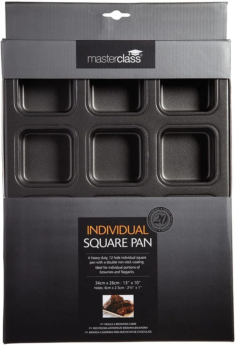 Molde para brownie Masterclass, molde para brownie con 12 agujeros, acero inoxidable, 34 X 26 cm Moldes y bandejas para hornear Naty Shop