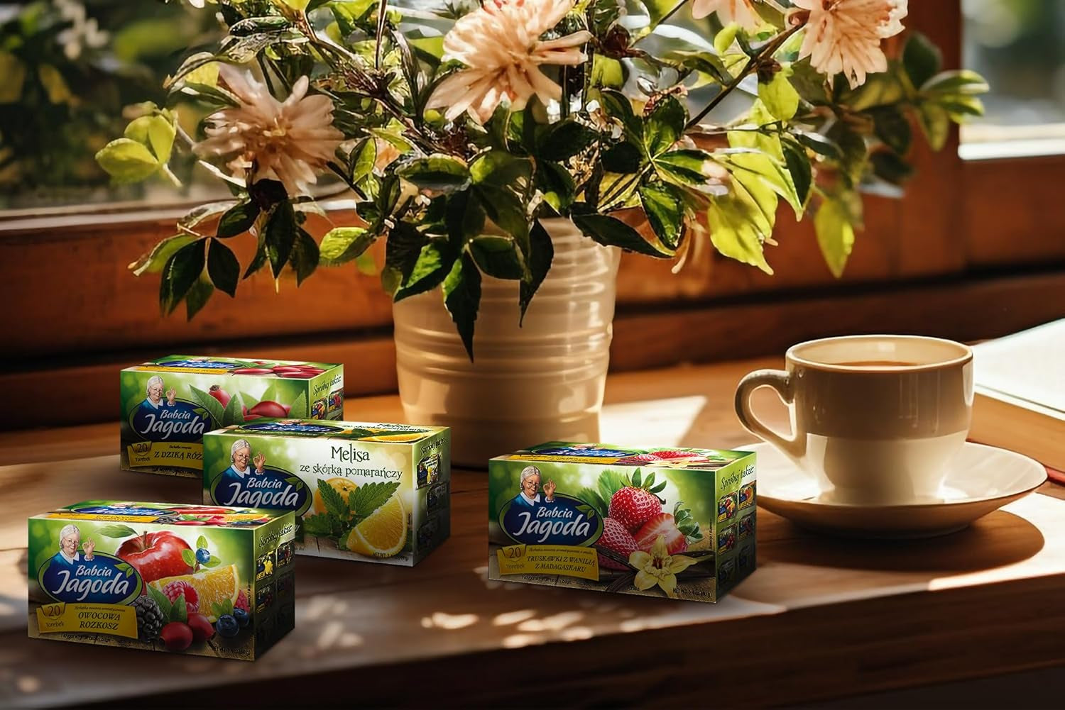 Babcia Jagoda - Té de frutas "Fruchtige Verführung" - 20 bolsitas de té - Con hibisco, manzana, chokeberry, mora, escaramujo, piel de naranja - Intenso sabor a fruta, sin cafeína, vegano, natural, Cay - 40G