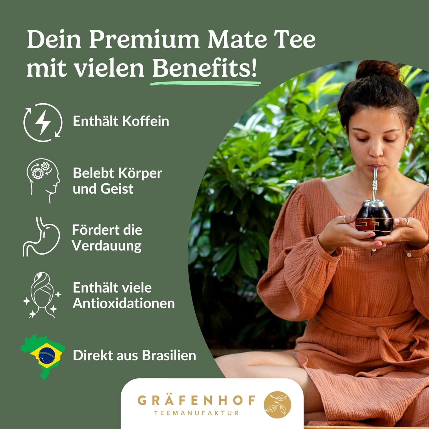 Té de yerba mate orgánico El original 1 kg de té de mate suelto alto en cafeína Sin tostar Hojas de mate secadas al aire probadas en laboratorio Envasadas en Alemania Calidad premium Gräfenhof