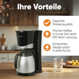 Cafetera Clatronic® con termo | para 8-10 tazas de café | sin pérdida de temperatura | cafetera con filtro | 1 litro | Café expreso | Cafetera de filtro con termo | KA 3327 negro