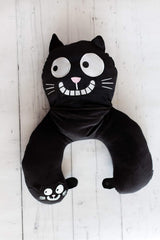 Almohada para el cuello de Moisés. Ed, el gato | Almohada 2 en 1 para cuello y cabeza para viajes | Almohada de viaje para gatos, 28 cm, Negro