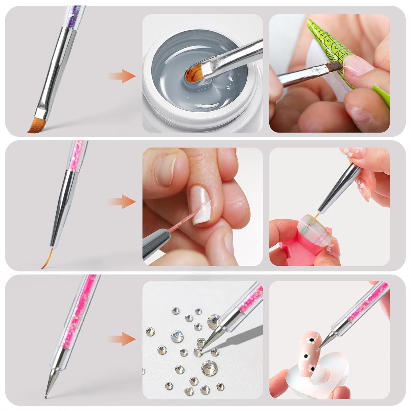 8 Stück Nagel Pinsel, Nagelkunstpinsel Pinsel Set, Pinsel Für Nägel Mit Doppelkopf Nail Art Pinsel Set Punteador y pincel de gel para uñas Präzise Pinsel Für Nageldesign Und Verzierungen