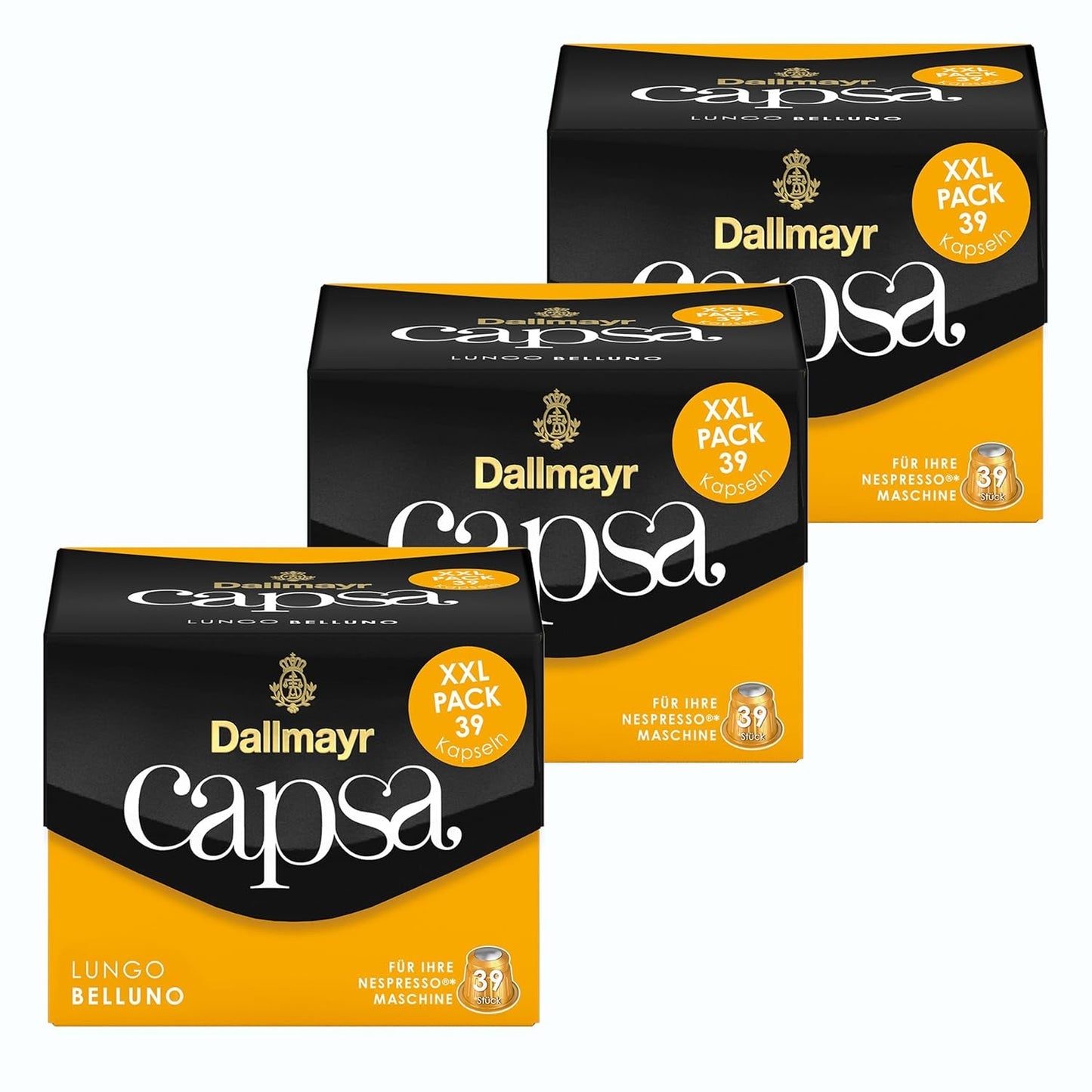 Capsa Lungo Belluno XXL, 39 cápsulas compatibles con Nespresso, 1er paquete (1 x 218 g) y Capsa prodomo, 56 g
