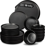 Moritz & Moritz Vajilla NORDIC para 6 personas - Vajilla de gres negro de 18 piezas - Diseño escandinavo - Vajilla robusta para 6 personas para uso diario e invitados - Vajilla combinada