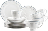 Mäser Lova Series Servicio de café de porcelana de 18 piezas: 6 platos de postre (19,5 cm), 6 tazas (19 cl) y 6 platillos (15,5 cm), azul