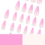 Mouyouglow-uñas largas Stiletto, color blanco lechoso, degradado, purpurina rosa, uñas postizas frescas con pegamento, uñas artificiales con purpurina rosa ombré