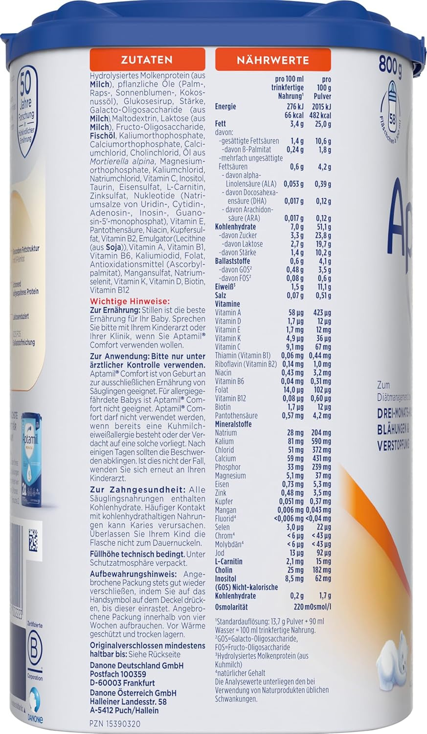 Aptamil Comfort - Fórmula especial desde el nacimiento - 1 x 800 g