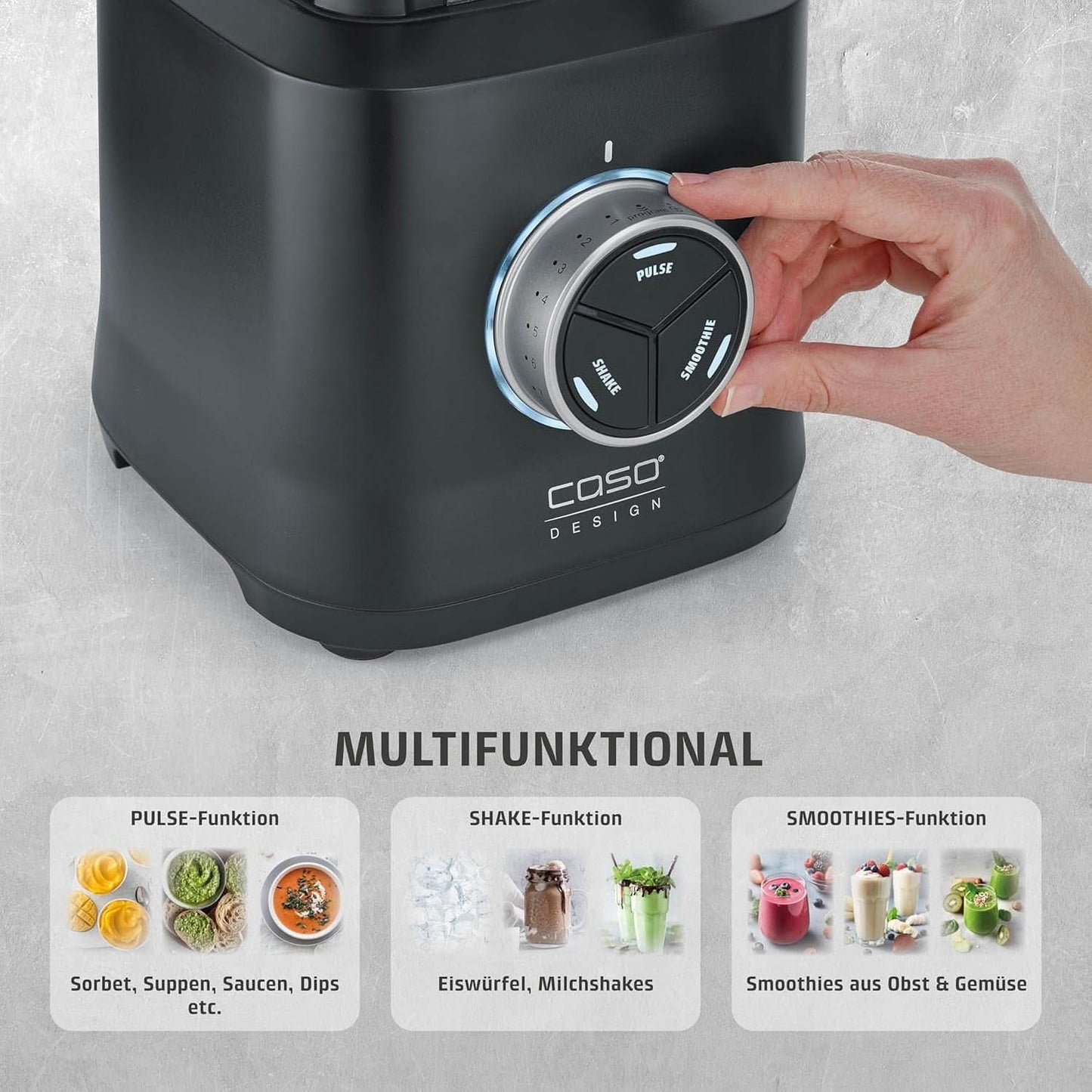 CASO Powerblender B 2000 - Batidora con base profesional, 30.000 U/Min, 2000 Watt, Bruchsicherer Tritan-Mixbehälter (2 L), libre de BPA, función Pulse, Shake, Smoothie, 8-Fach Messer-System Mit Titanbeschichtung Kitchen Naty Shop