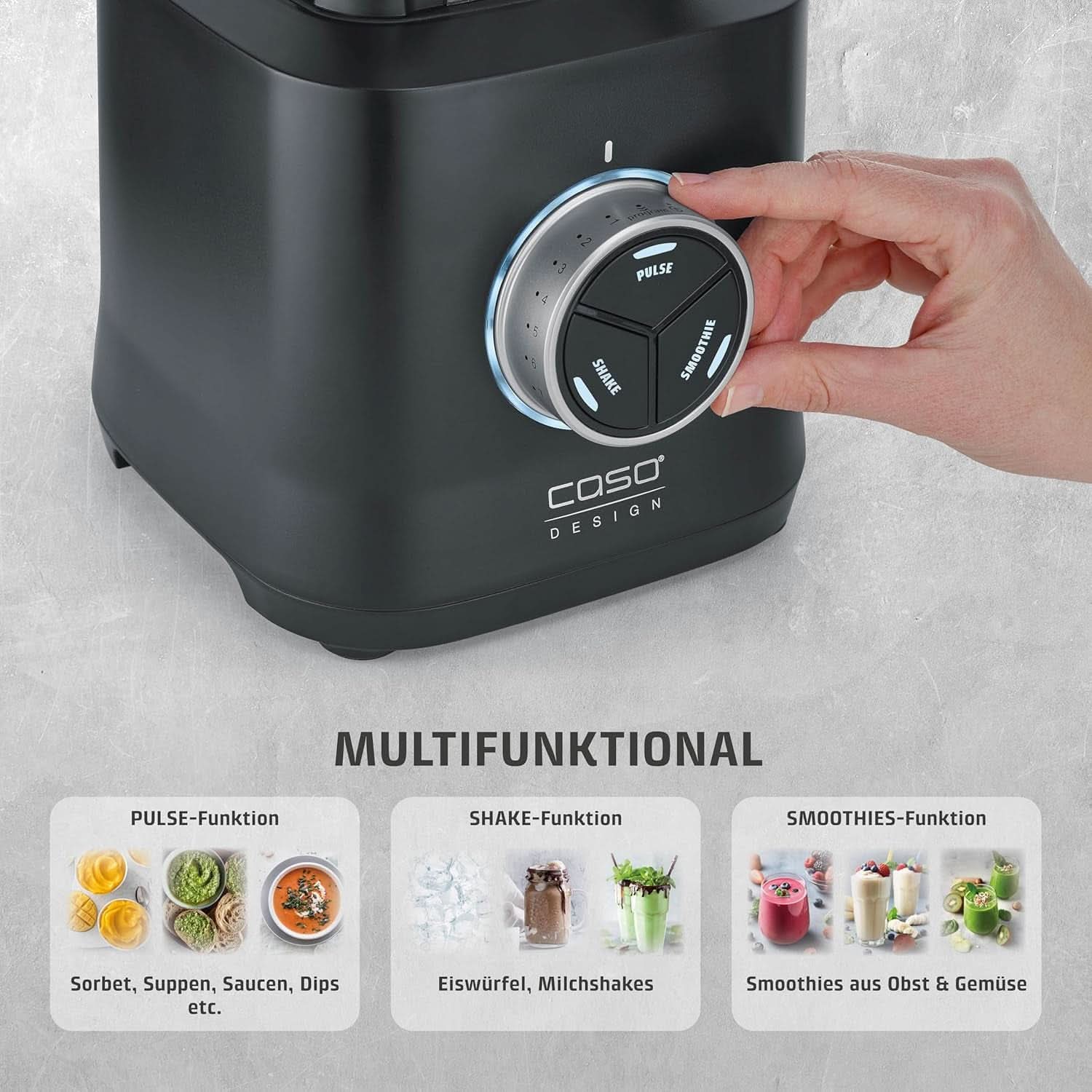 CASO Powerblender B 2000 - Batidora con base profesional, 30.000 U/Min, 2000 Watt, Bruchsicherer Tritan-Mixbehälter (2 L), libre de BPA, función Pulse, Shake, Smoothie, 8-Fach Messer-System Mit Titanbeschichtung Kitchen Naty Shop