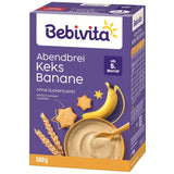 Papilla de noche con galletas y plátanos (4x500 g), papilla de leche a partir de 5 meses, sin azúcares añadidos, con valiosos minerales y vitaminas, muy saciante