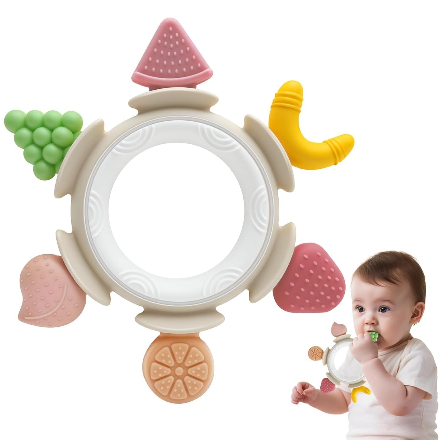 Anillo Mordedor para Bebé Juguete Sensorial para 0 3 6 7 8 9 10 12 Meses Juguete Ayuda para la Dentición del Bebé para Recién Nacidos 3 6 12 18 Meses Niños Niñas Regalos de Pascua para Fiesta de Baby Shower Marrón