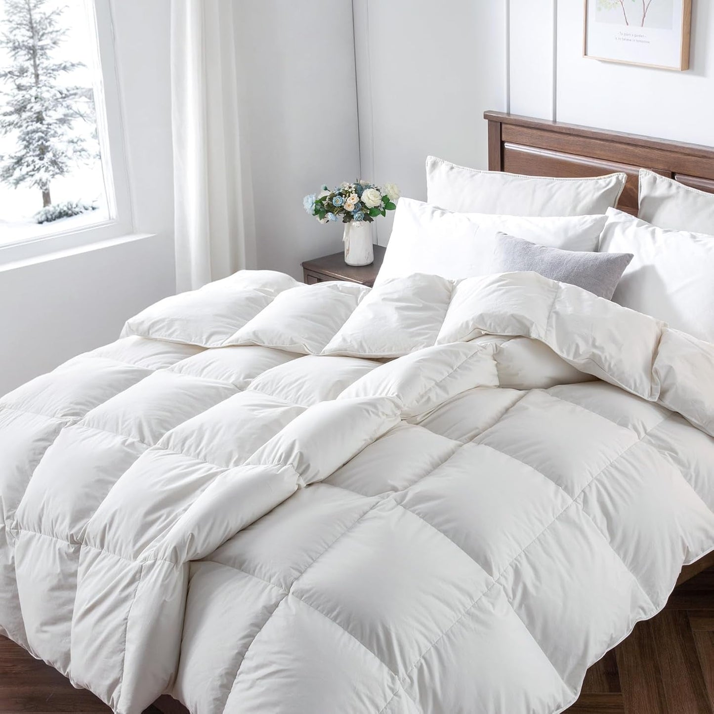 Edredón de plumón de ganso Downaero™ para camas tamaño king, 100 % algodón egipcio satinado, relleno de 900, calidez media, para todas las estaciones, blanco Naty Shop Quilts & Quilts