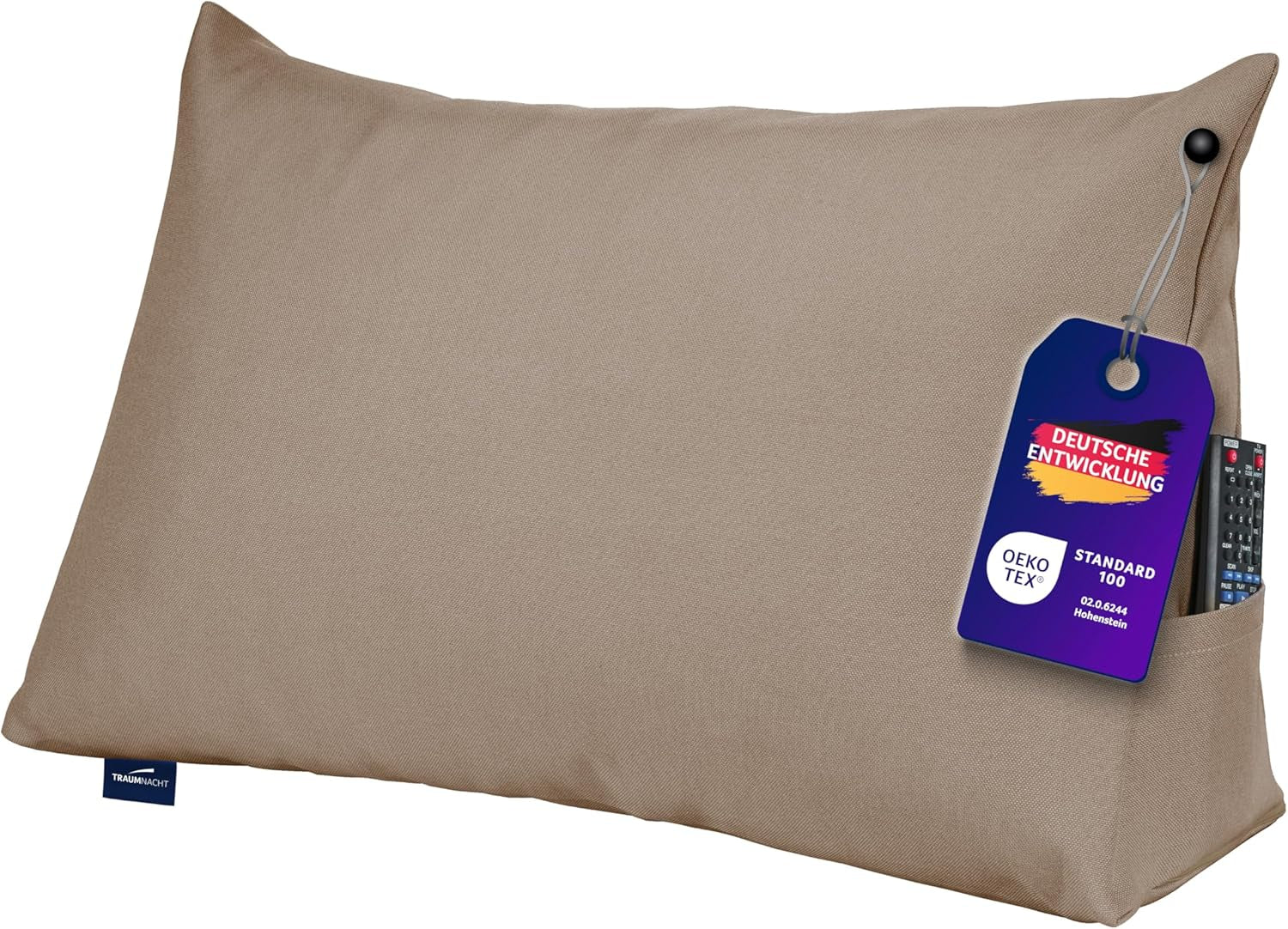 Almohada de lectura Traumnacht Cosy Back Cushion, 70 x 40 cm gris oscuro, funda desenfundable y lavable de 100% poliéster, práctico bolsillo lateral, certificado Öko-Tex, fabricado según los estándares de calidad alemanes