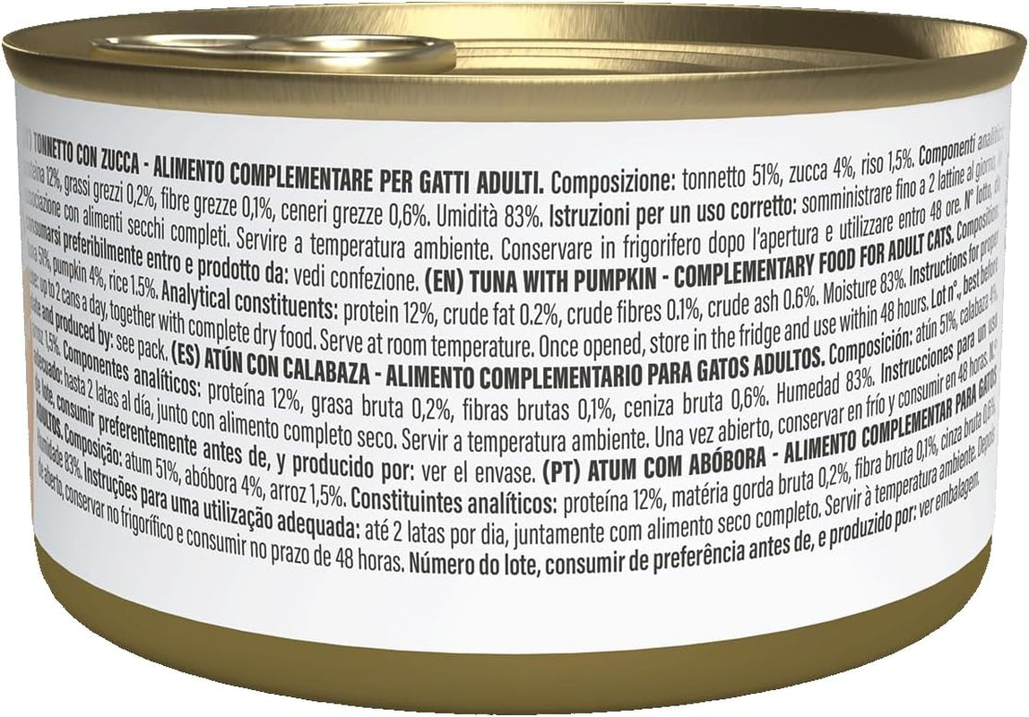 Atún con calabaza en caldo, comida húmeda complementaria para gatos, receta original, 100% natural, 12 latas de 70g cada una