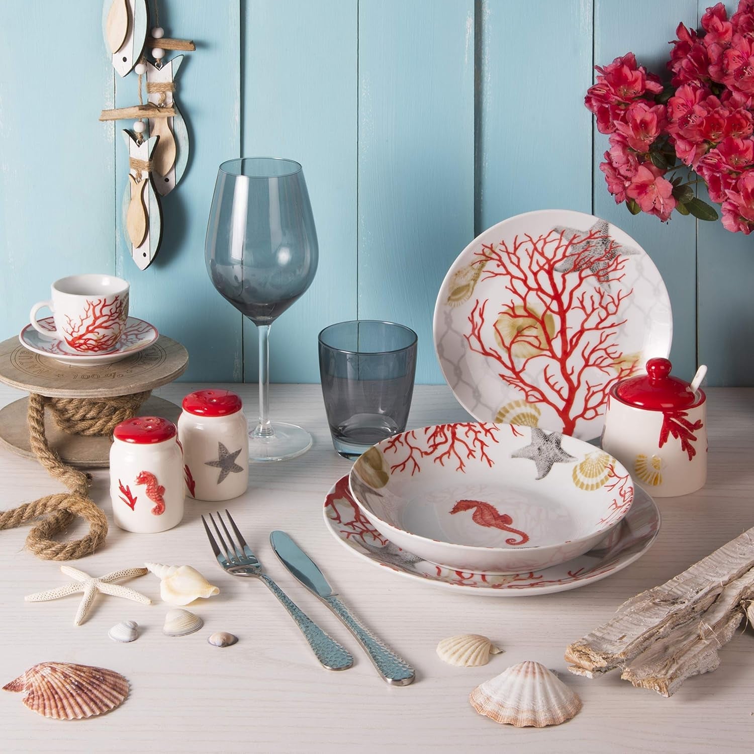 Servicio de mesa Excelsa Coral, 18 piezas, porcelana, rojo