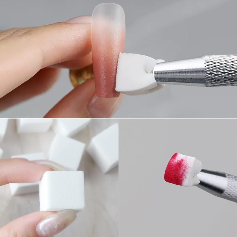 200 Stück Nail Art Schwamm Mit Metallgreifer, Nageldesign Zubehör Schwammpinsel, Um Eine Varuntzen Von Gradient Nail Art Patterns Zu Erstellen(Blanco)