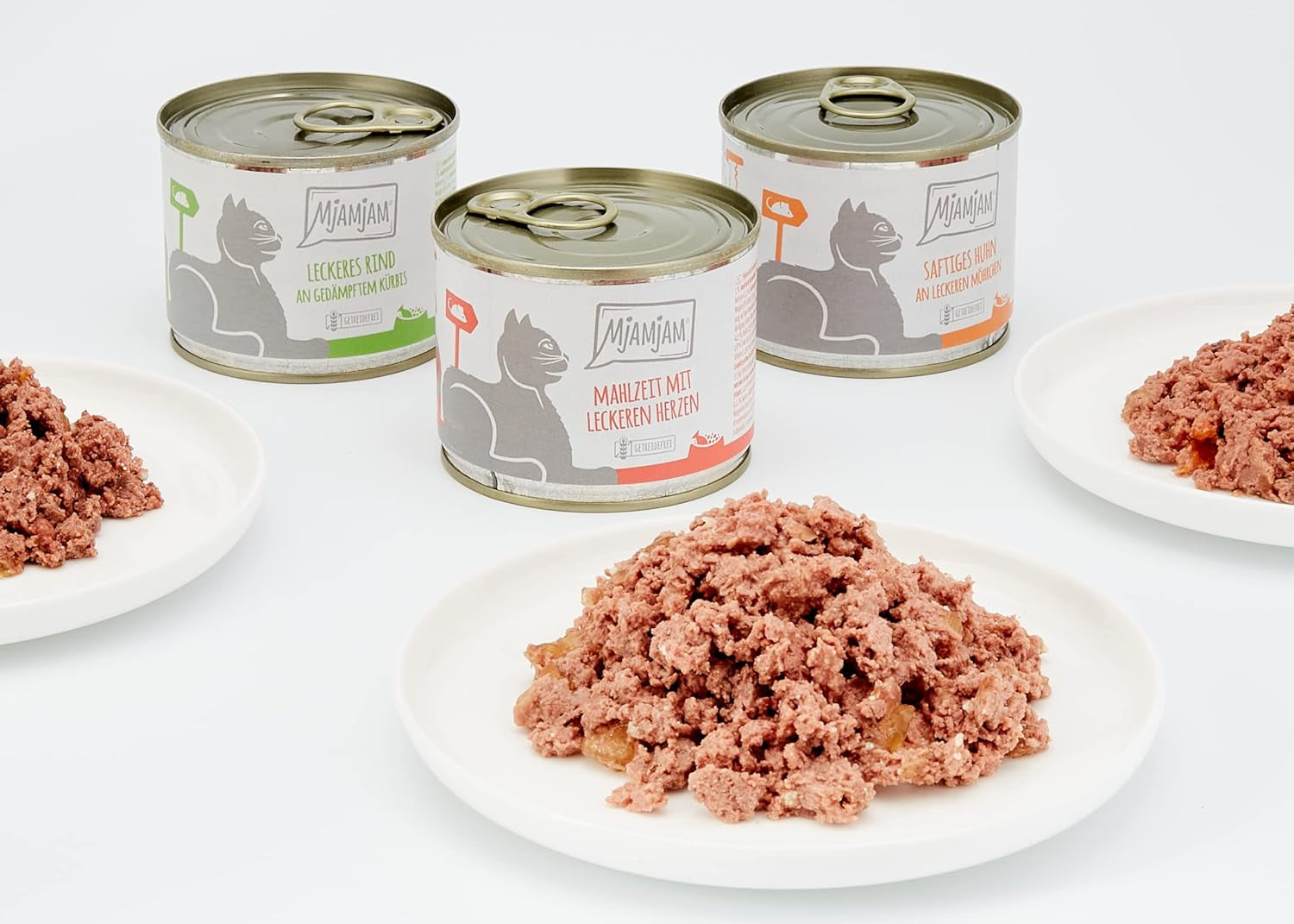 MjAMjAM - Comida húmeda premium para gatos - Paquete mixto I - Pollo, ternera y corazones, paquete de 6 (6 x 200 g), sin cereales y con carne extra