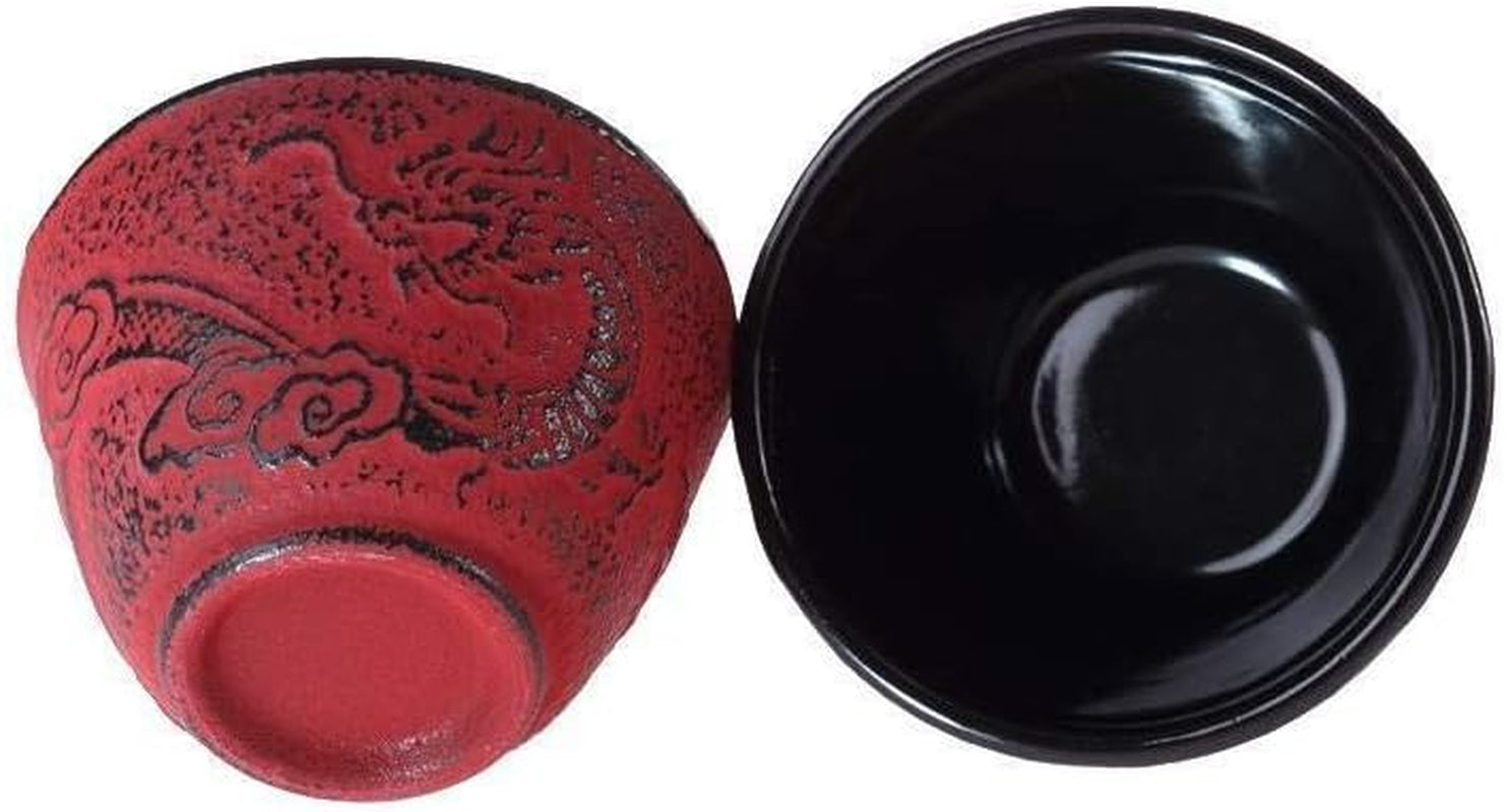 – Juego de Té Dragón Chino – 1 Tetera, 4 Tazas de Hierro Fundido y Colador de Té – Capacidad 0,8L – Decoración Asiática Japonesa – Idea de Regalo para Vajilla Japonesa – Color Rojo