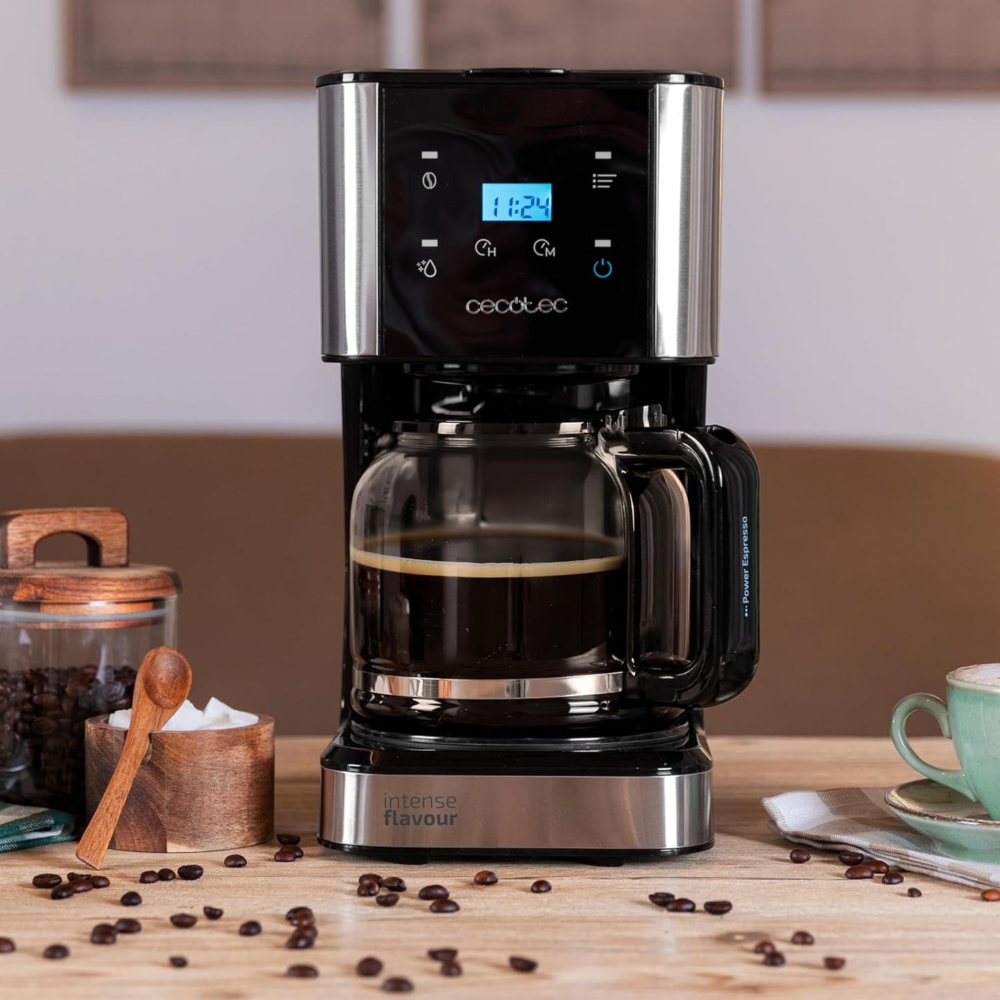 Espresso con filtro Cecotec Coffee 66 Drop and Touch, potencia 950 W, 1,5 L, 12 tazas, pantalla táctil, jarra de cristal, temporizador 24 horas, 6 interruptores, filtro de malla reutilizable