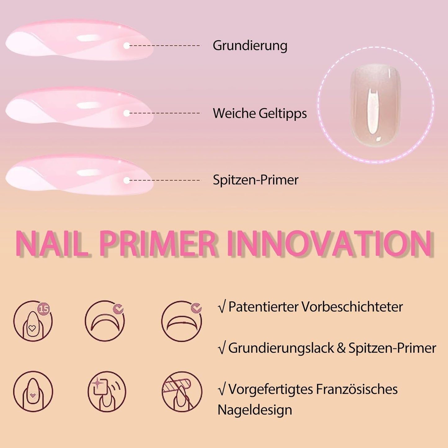Juego de uñas postizas, 240 piezas de uñas cuadradas cortas, modelo de gel suave, degradado blanco desnudo, pegamento natural falso en uñas postizas para mujeres DIY (degradado desnudo, 240X)