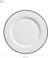Mäser Serie Nola moderno servicio de café para 6 personas, blanco con borde negro, vajilla de 18 piezas, tazas de café, platillos y platos de postre, servicio de café redondo, juego de café blanco