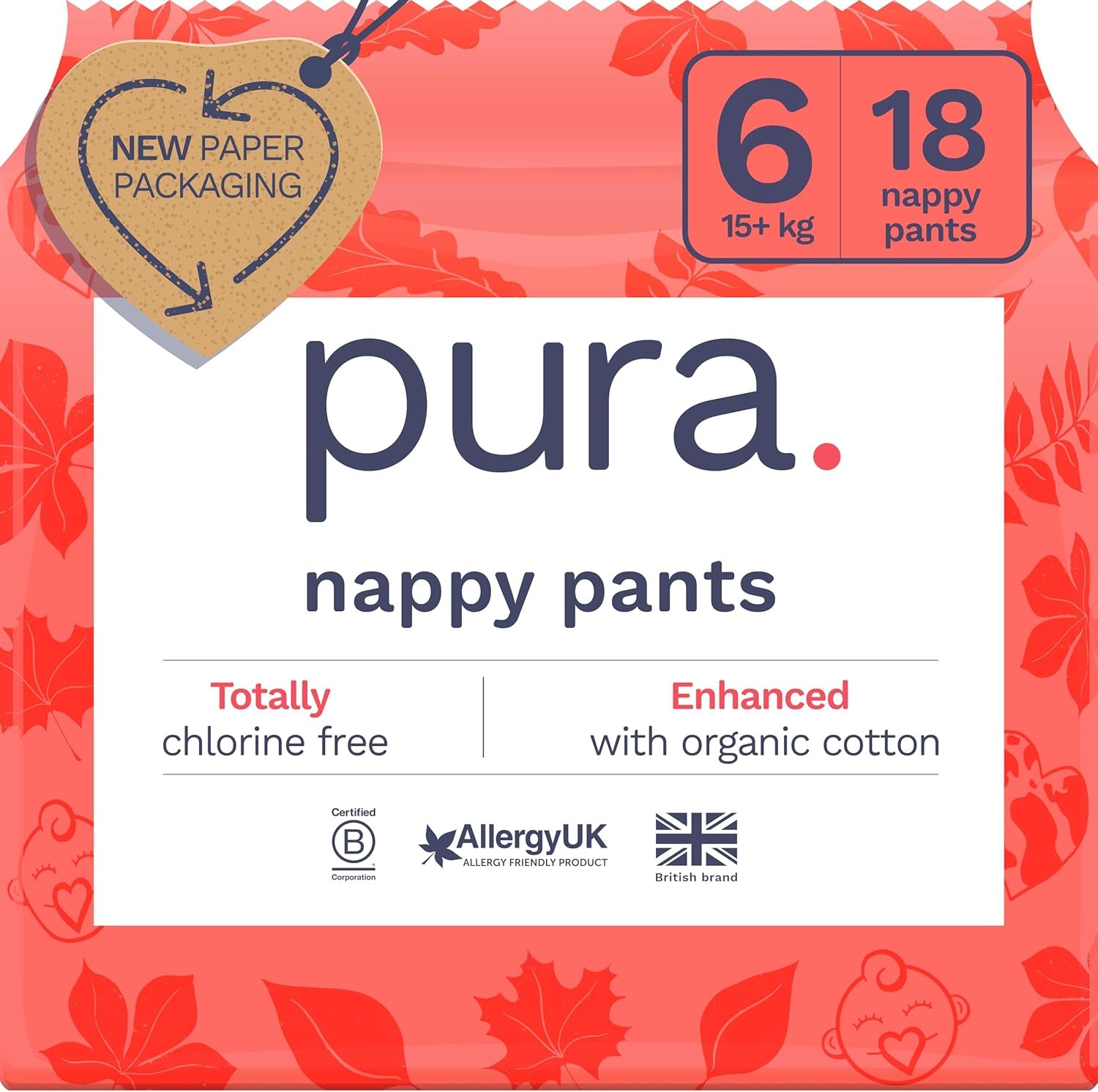 Bragas ecológicas, talla 7 (17 kg+), 16 piezas, ropa interior desechable para pieles sensibles y alérgicas, sin perfume, cierre lateral