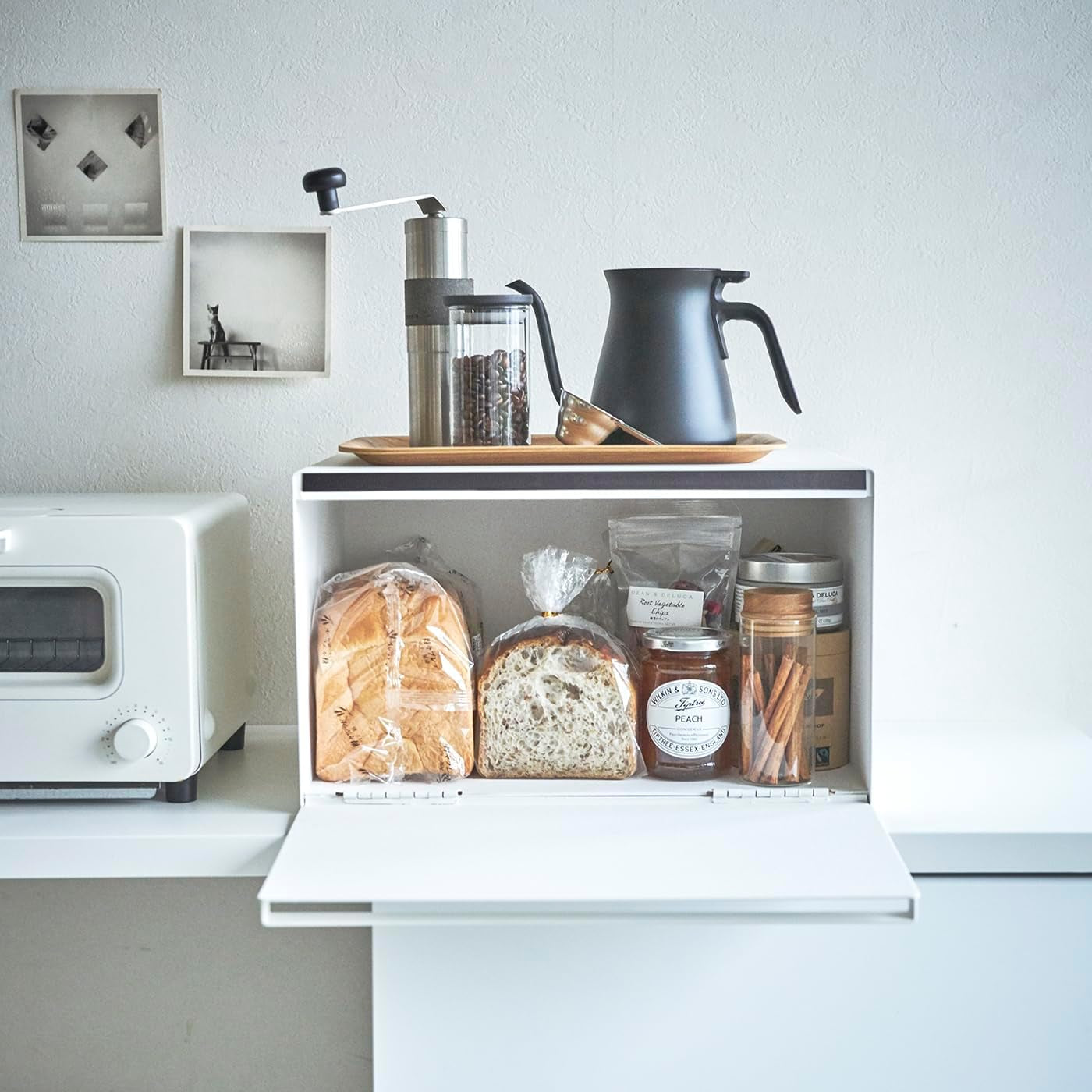 Yamazaki 4352 TOWER Panera, blanco, acero, minimalista, 40 x 34,5 x 24 cm Cajas para almacenar alimentos Naty Shop