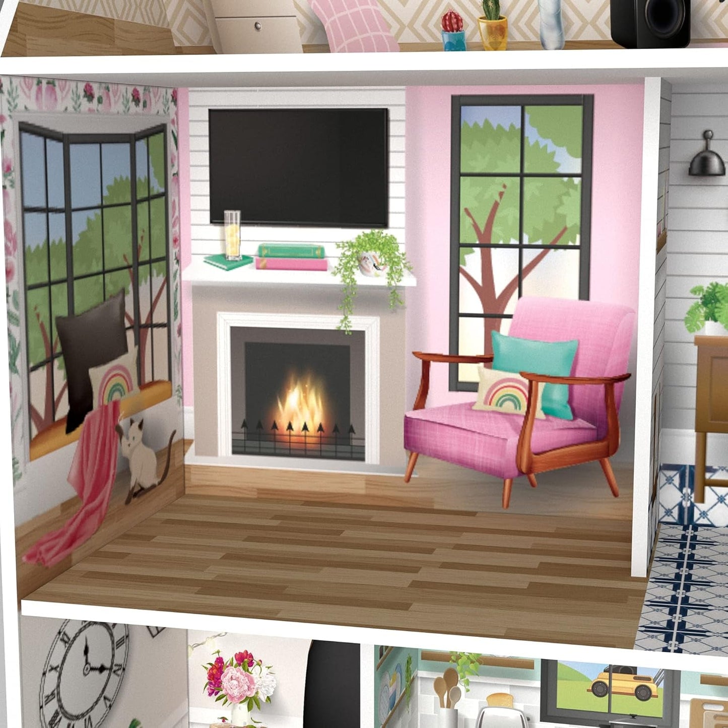 Olivia's Little World Dreamland Casa de muñecas interactiva de madera de 3 niveles con 13 accesorios para muebles de muñecas Blanco TD-13632A