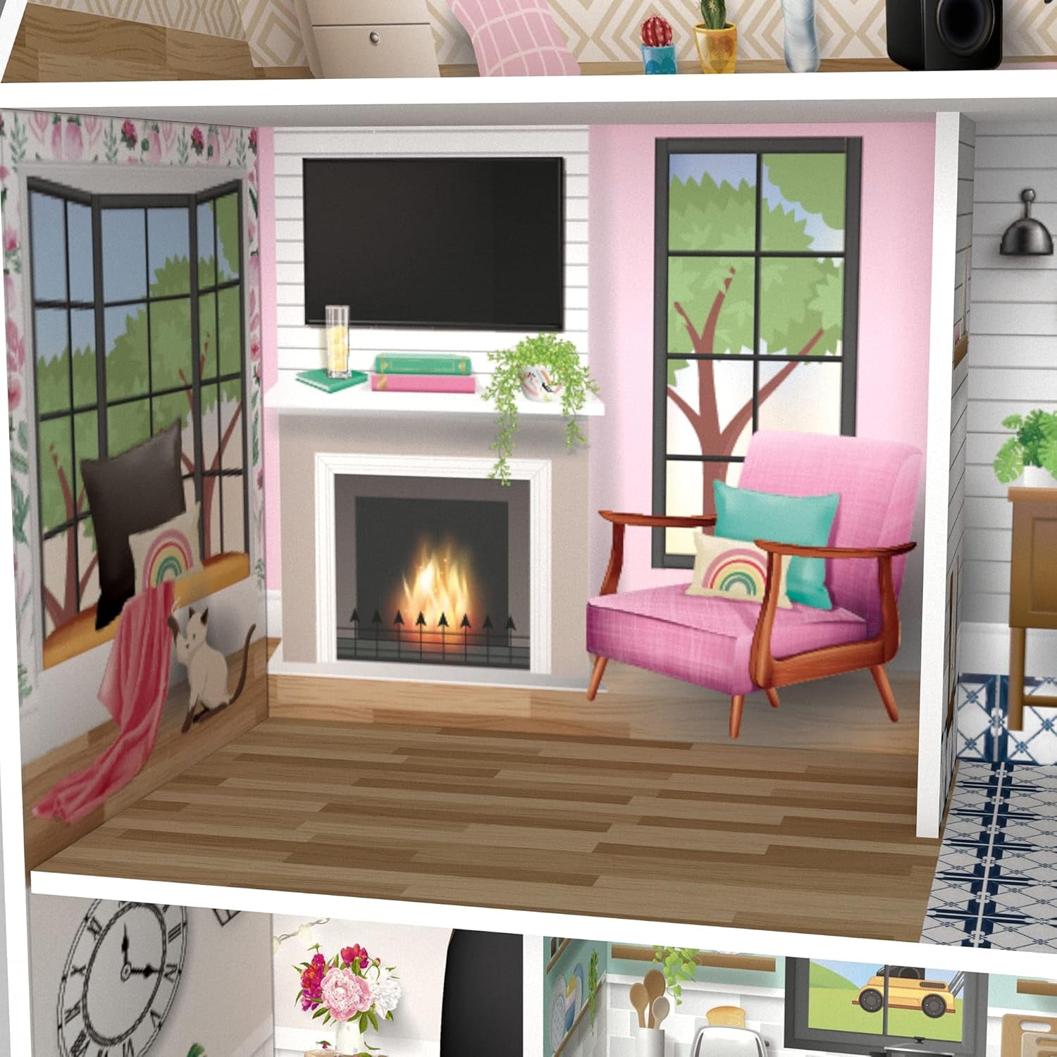 Olivia's Little World Dreamland Casa de muñecas interactiva de madera de 3 niveles con 13 accesorios para muebles de muñecas Blanco TD-13632A