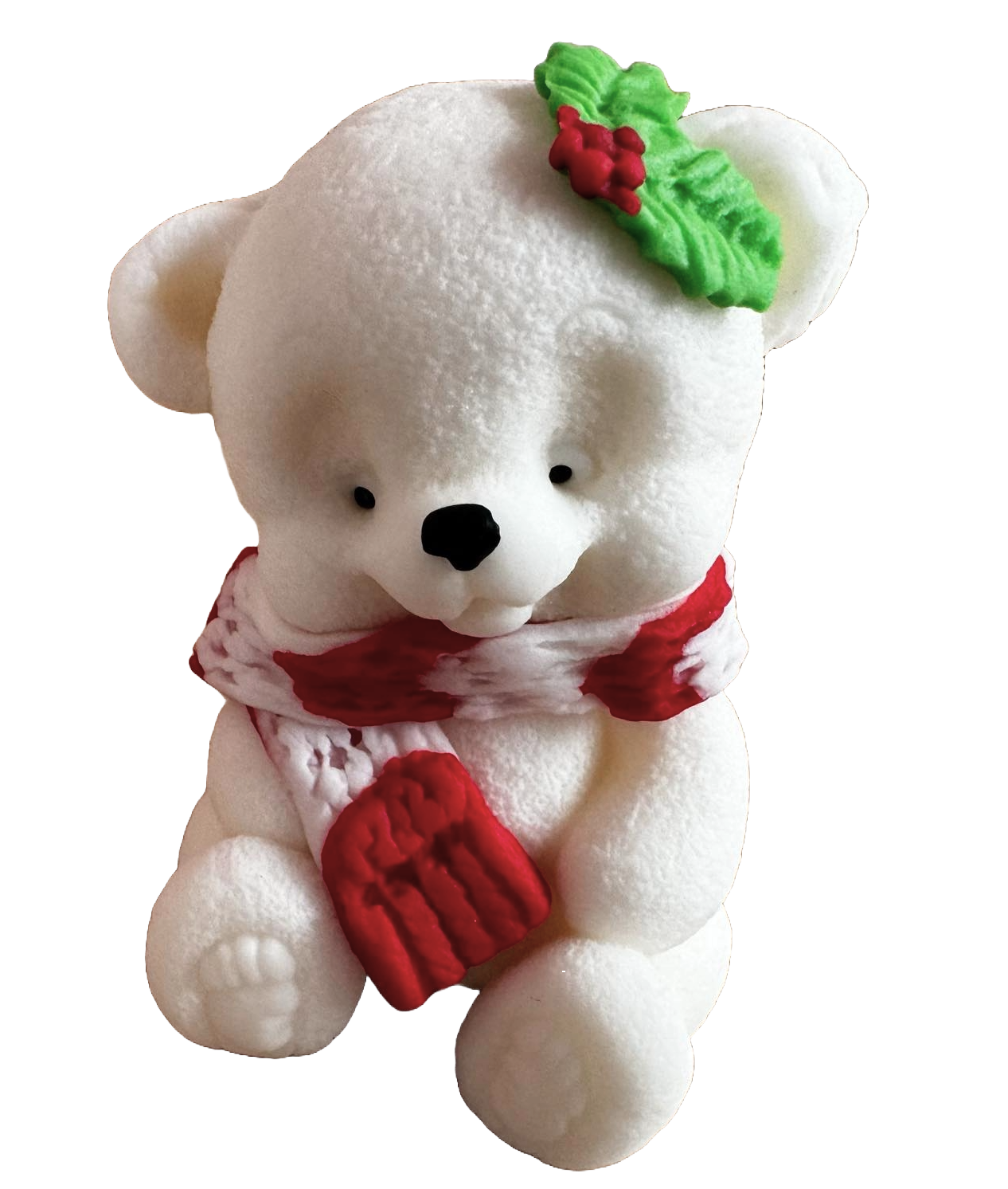 Adornos comestibles de pasta de azúcar, osito de peluche con pañuelo rojo y blanco y hojas Adornos de pasta de azúcar Naty Shop