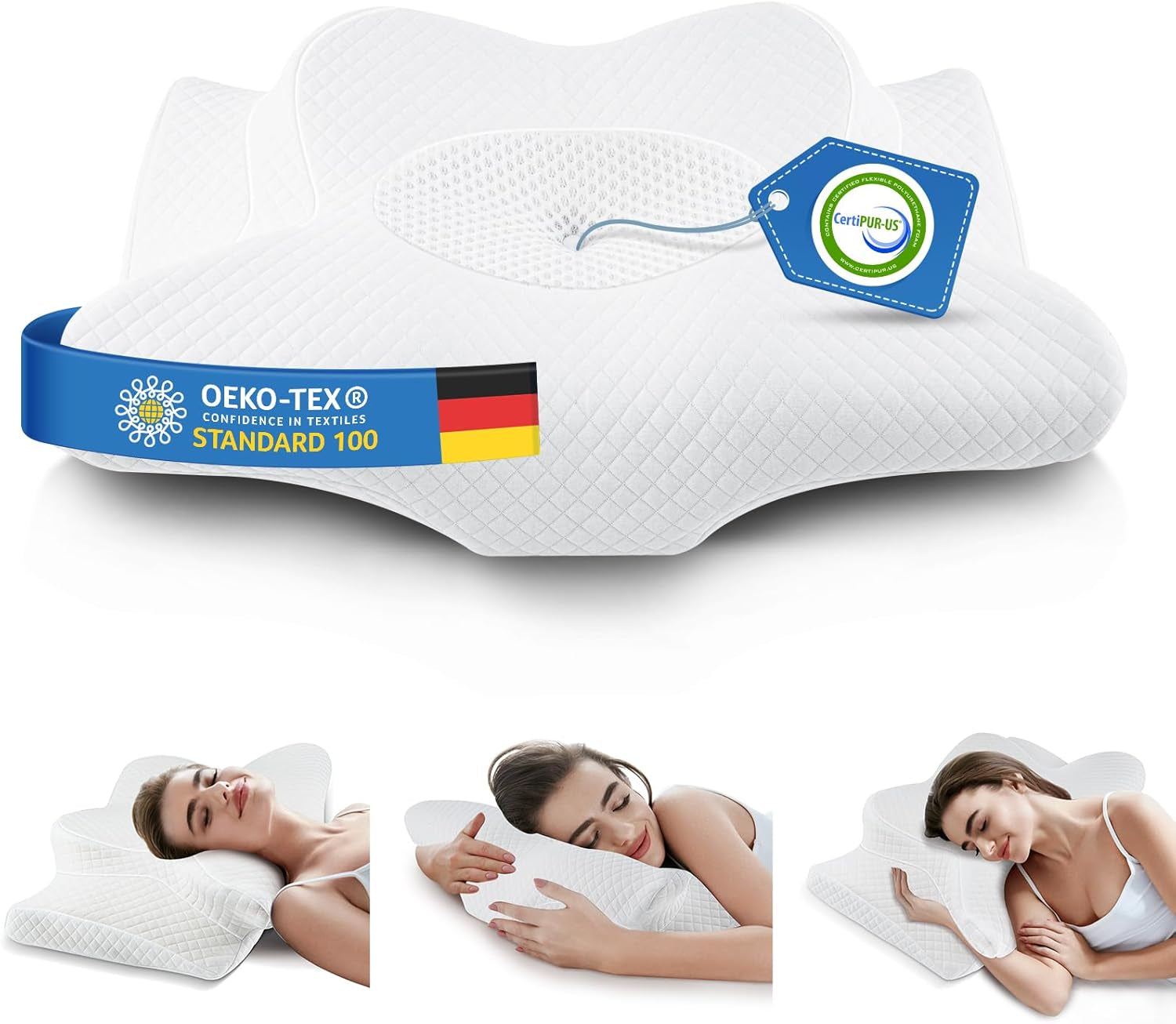 Almohada para el cuello Almohada para la cabeza Almohada ortopédica Almohada de espuma viscoelástica Almohada ergonómica para la cabeza Almohada de apoyo para el cuello Almohada antiimpacto lateral para personas que duermen de lado, boca arriba y boca abajo Almohadas ortopédicas cervicales blancas Naty Shop Blanco 62 x 40 cm