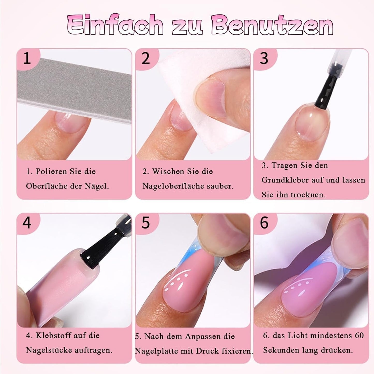 30 uñas postizas francesas – Pegamento en uñas artificiales – Uñas de gel suave para mujer – Uñas adhesivas acrílicas manicura cuadrada (rosa francés)