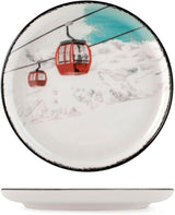 Winter Escape Juego de vajilla navideña de gres de 12 piezas - Diseño nórdico de esquiador de invierno - Apto para lavavajillas y microondas
