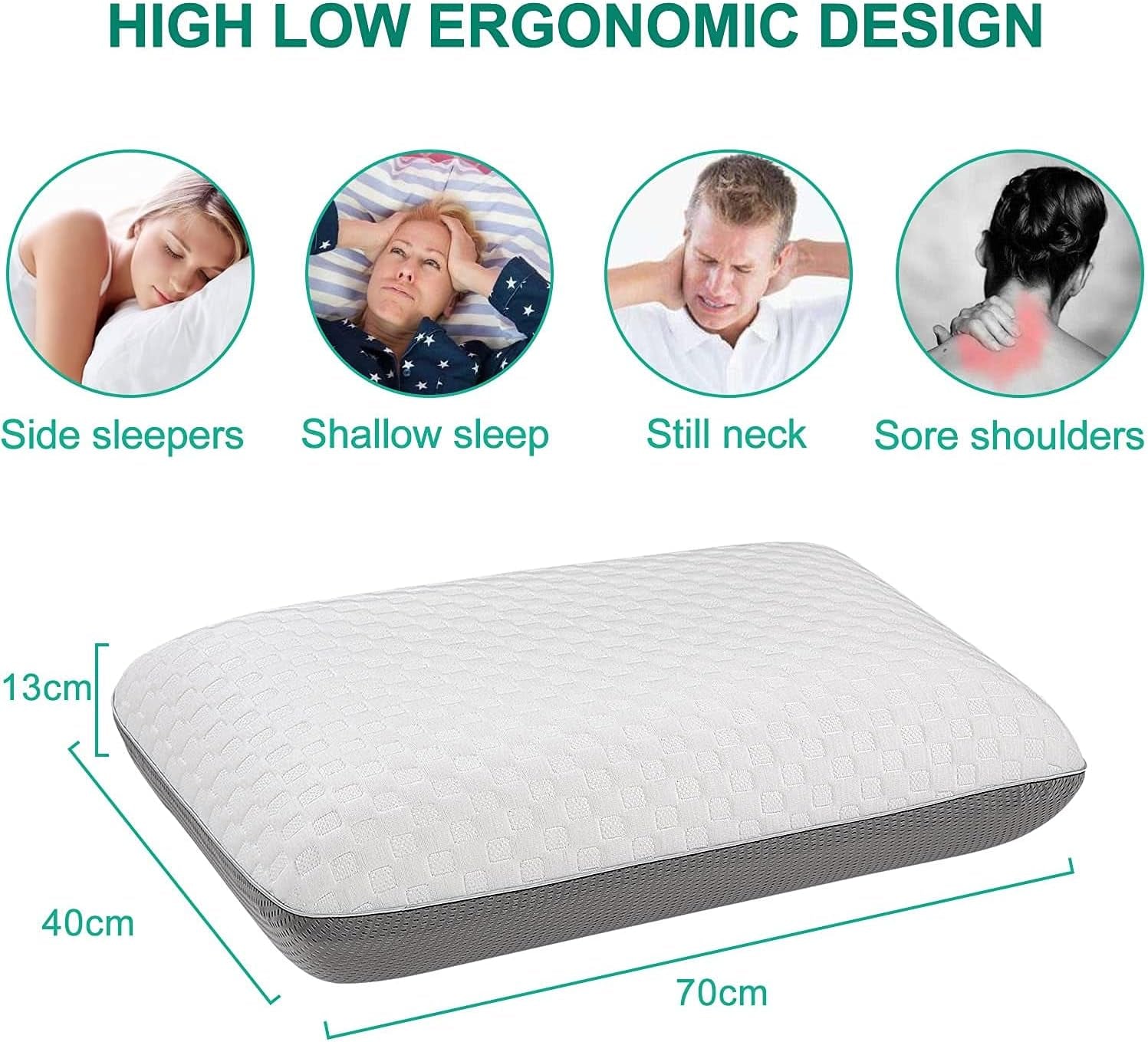 Fityou Almohada Viscoelástica Almohada De Soporte Para El Cuello Almohada Ergonómica Para Dormir Almohada De Enfriamiento Diseño De Doble Cara Funda De Almohada Lavable (67,5X40X13Cm) Almohadas Ortopédicas Cervicales Naty Shop