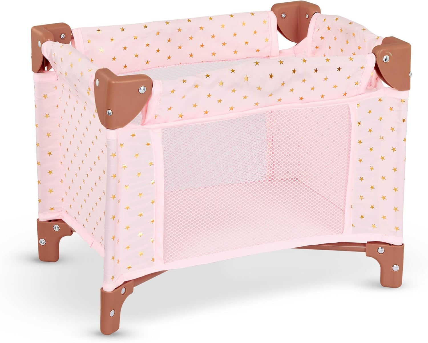 LullaBaby - Baby Puppen Laufstall - Faltbarer Puppen Laufstall en Rosa - Goldener Stern - Druckdesign - 36 cm Baby Puppe Kinderzimmer Zubehör - Vorgetäuschtes Spiel - Spielzeug für Kinder ab 2 Jahren