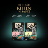 Sheba comida húmeda para gatitos, en sobres surtidos, con salmón (MSC) y pollo en salsa, multipack 40x85g