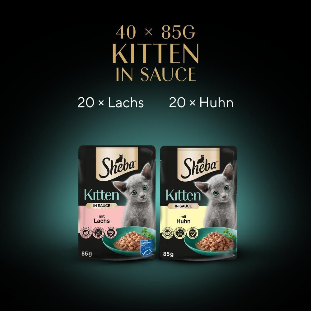 Sheba comida húmeda para gatitos, en sobres surtidos, con salmón (MSC) y pollo en salsa, multipack 40x85g