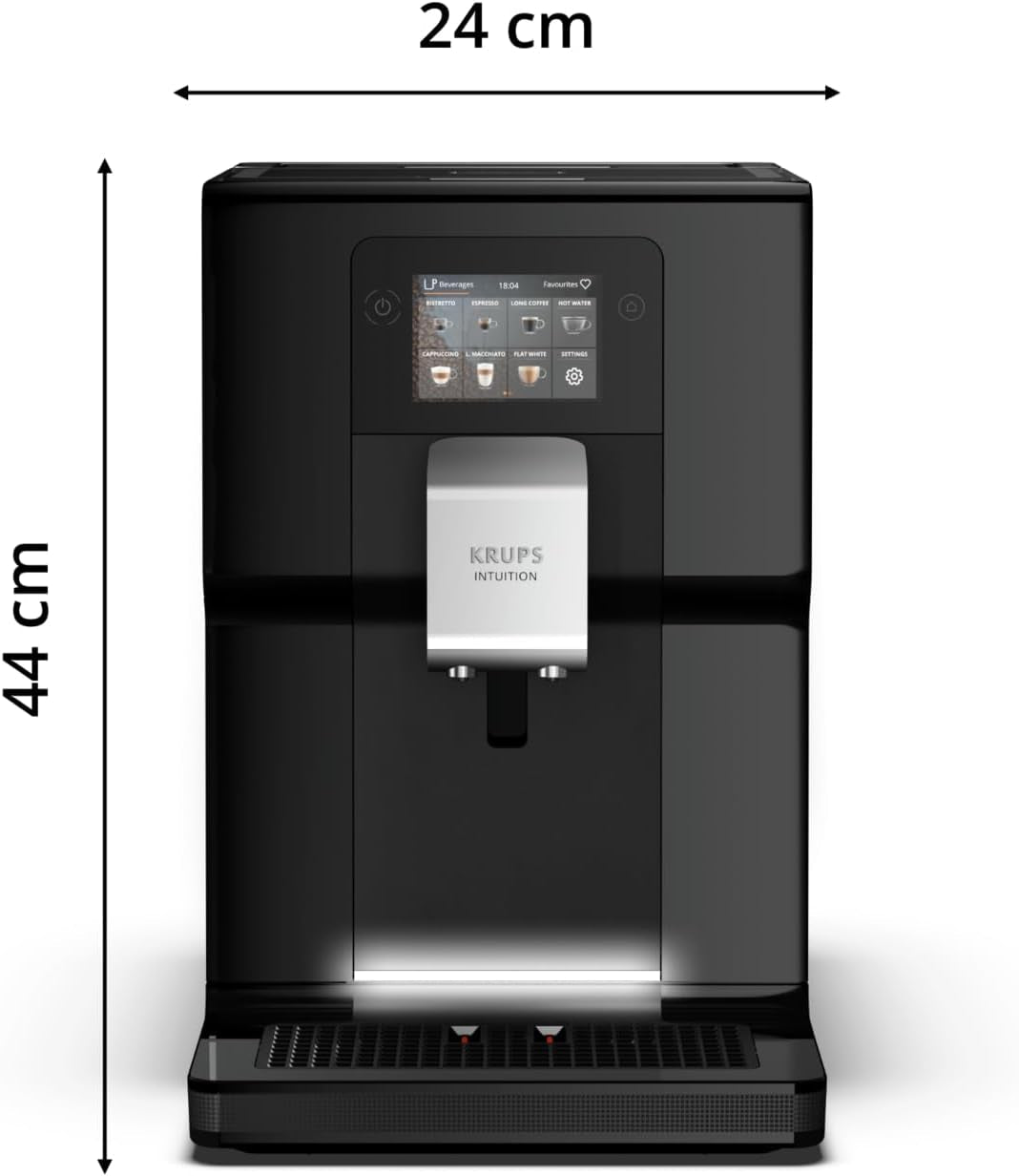 Krups Intuition Preference cafetera espresso totalmente automática con funcionamiento similar a un teléfono inteligente, pantalla táctil a color de 3,5", tecnología Smart Slide, sistema de iluminación intuitivo, 11 bebidas, recipiente para leche, EA873810
