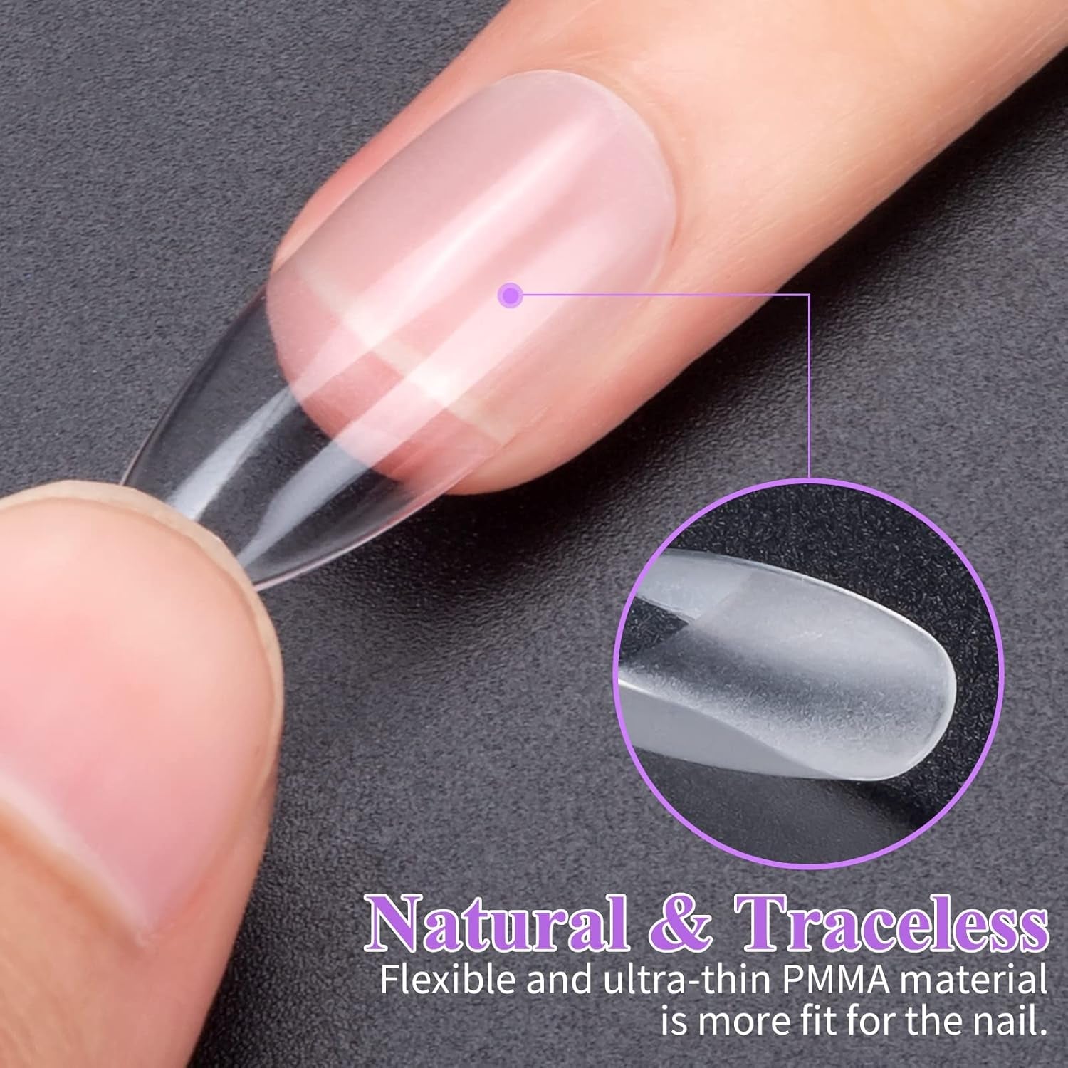 Becellen 500 puntas de uñas artificiales, puntas de uñas de gel suave, cobertura completa, puntas de uñas de gel, uñas artificiales prepulidas, juego de pegamento para decoración de uñas (almendras)
