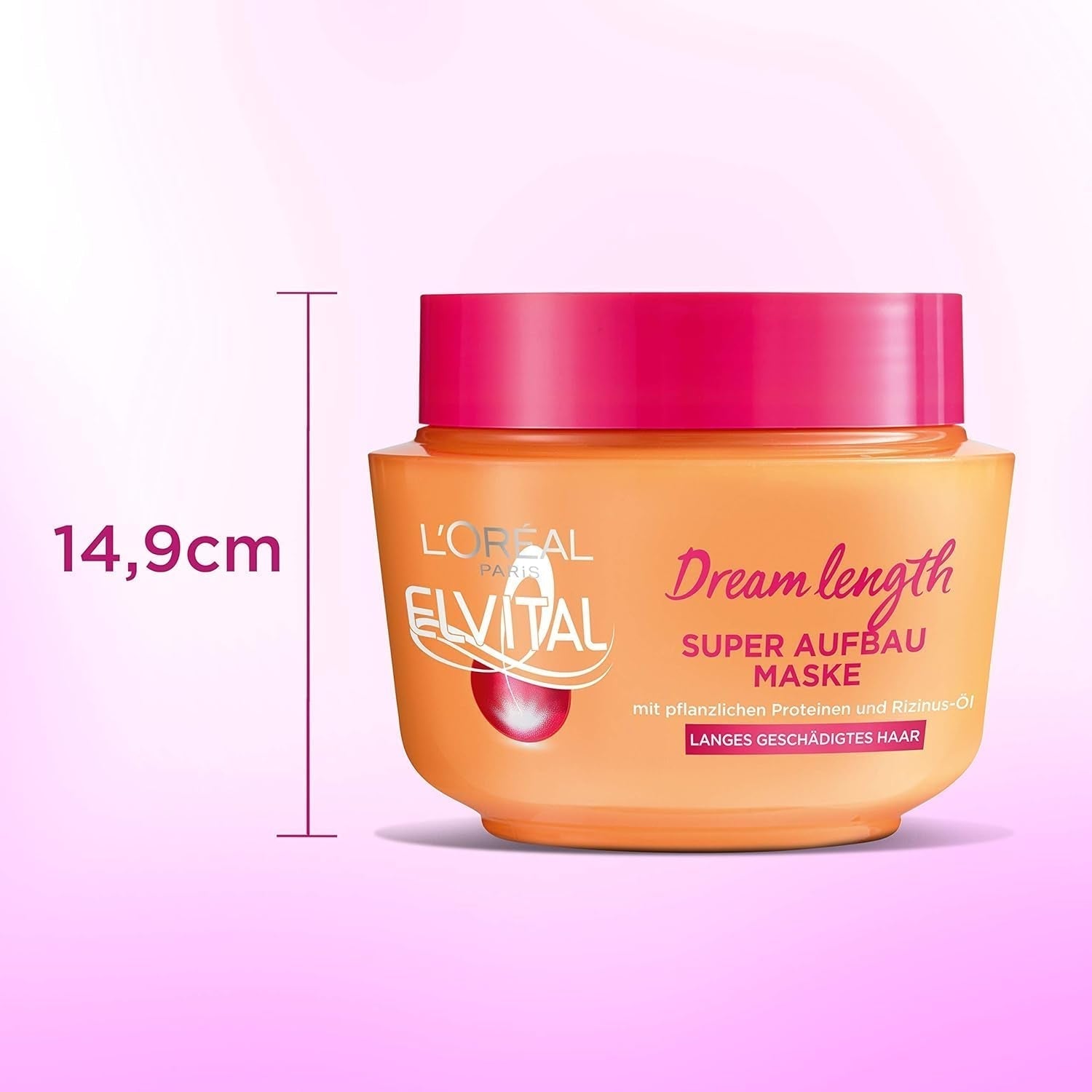 L'Oréal Paris Elvital Anti Split End Hair Mask para cabello largo y dañado, Tratamiento intensivo con aclarado, Con vitaminas vegetales y aceite de ricino, Dream length Super Build-up Mask, 1 x 300 ml Naty Shop Hair Mask