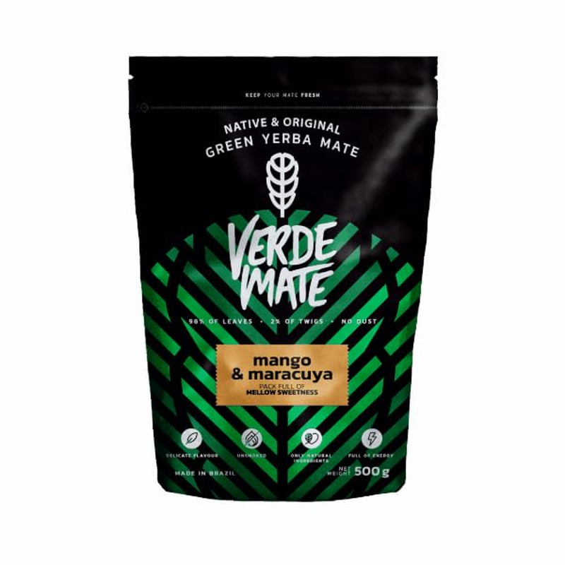 Green Mate Mango Verde y Maracuyá 0,5Kg | Té de yerba mate | El sabor exótico del té Mate El poder de refrescarse | Estimulación natural | Té Mate de Brasil | 500 gramos