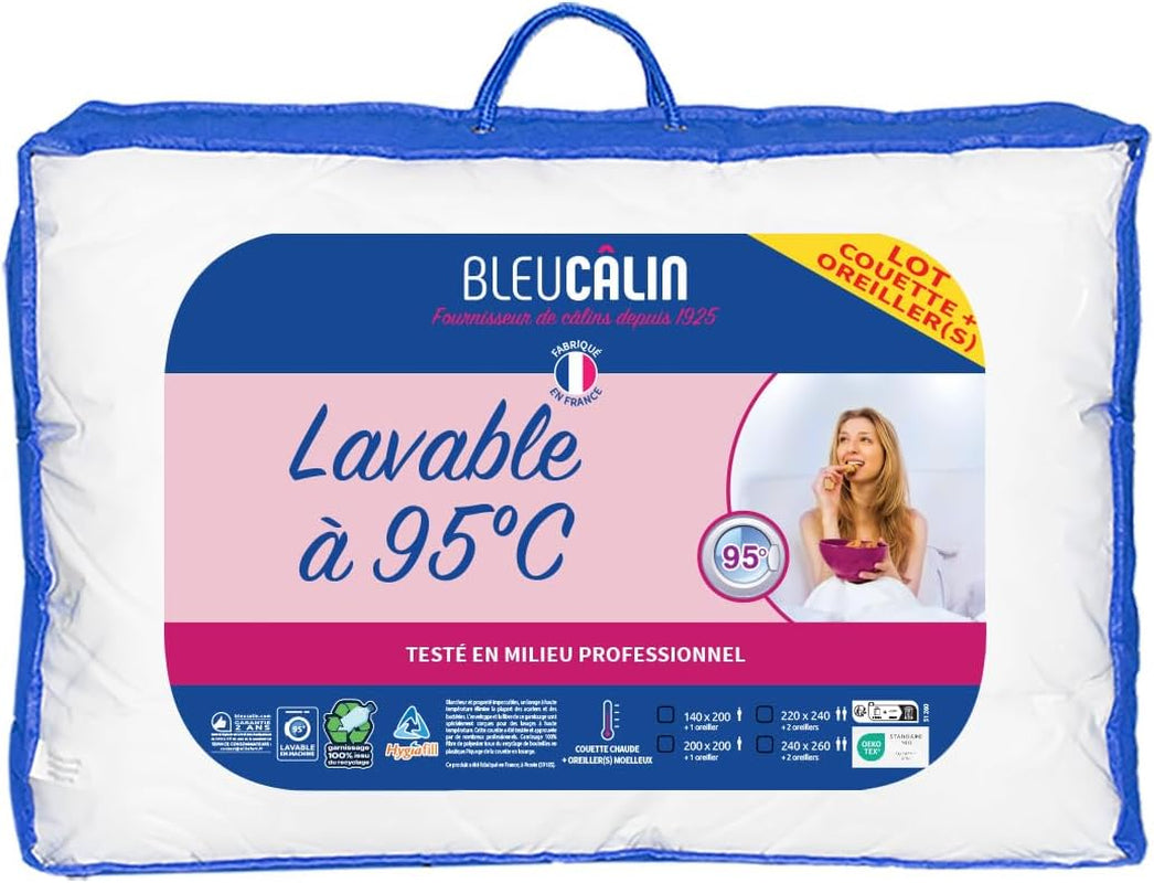Bleu Calin Pack edredón 1 persona 140X200 Cm + 1 almohada 60X60 Cm, lavable a 95° Edredones y edredones Naty Shop