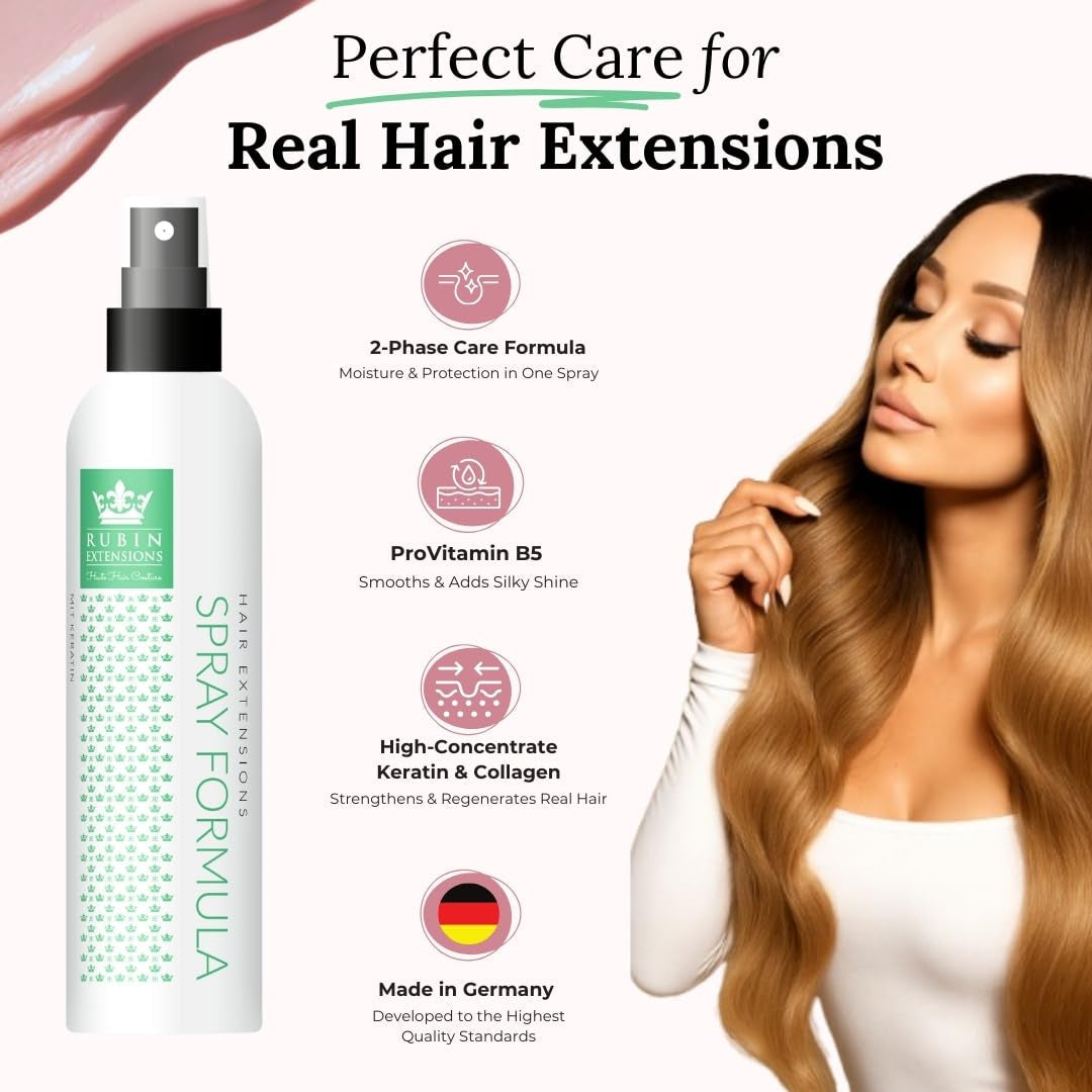 Spray bifásico para el cuidado de extensiones de cabello humano | queratina, colágeno y B5 altamente concentrados | protección y brillo para extensiones de cinta de cabello humano | ideal para extensiones de cabello humano y trenzas de cabello humano | Pack 2 productos para desenredar el cabello Naty Shop