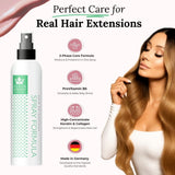 Spray bifásico para el cuidado de extensiones de cabello humano | queratina, colágeno y B5 altamente concentrados | protección y brillo para extensiones de cinta de cabello humano | ideal para extensiones de cabello humano y trenzas de cabello humano | Pack 2 productos para desenredar el cabello Naty Shop