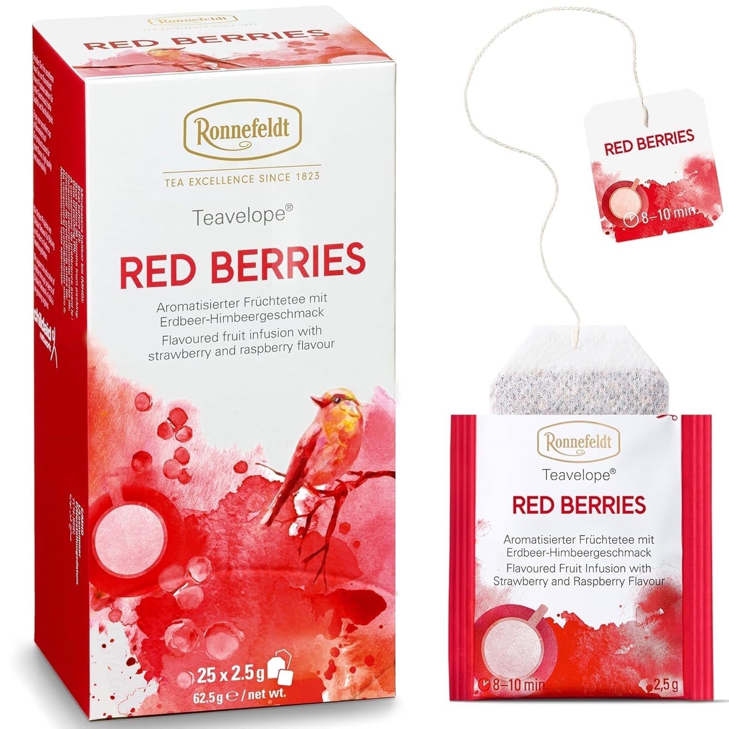 Teavelope "Red Berries" - té de frutas con sabor a fresa y frambuesa, 25 bolsitas de té, 62,5 g