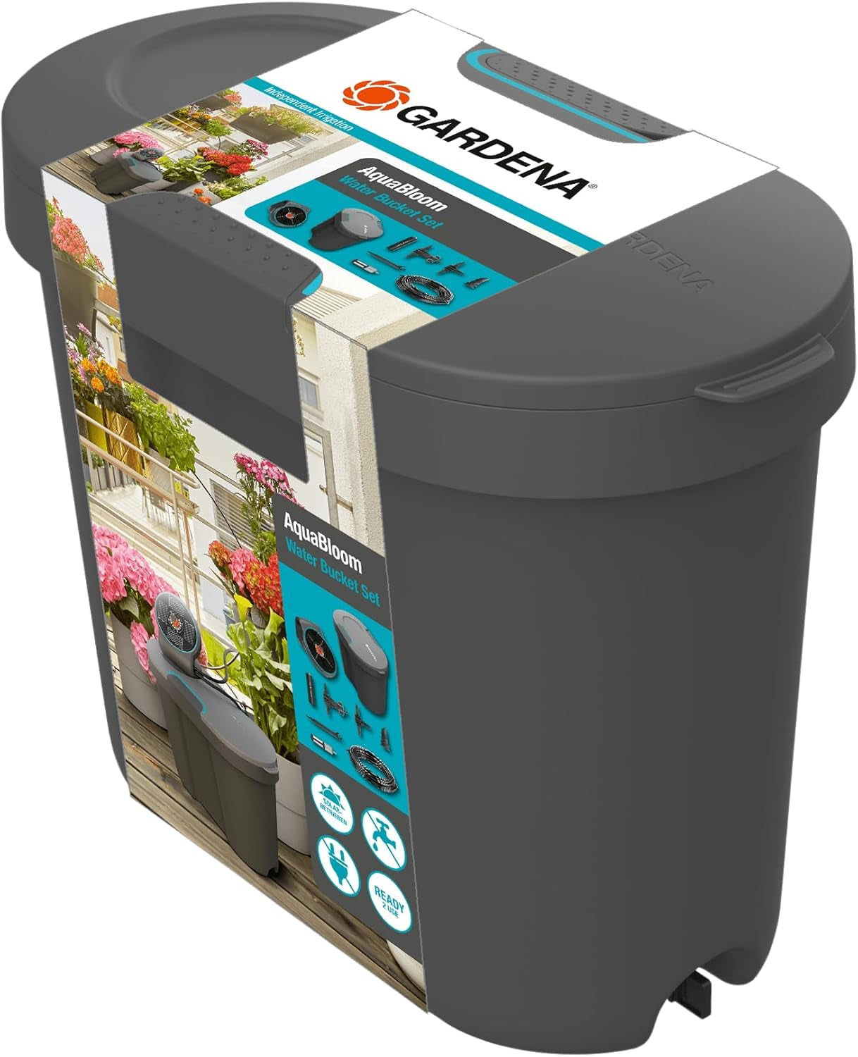 Gardena Water Tank: Depósito de agua para uso interior y exterior, ampliable con tubo de distribución y conector, 10,5 l (13367-20), negro; turquesa
