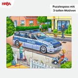 HABA Puzzle de Bomberos - Set de 3 Piezas para niños a partir de 3 años Puzzle de Cartón de Policía y Ambulancia - Promueve la motricidad fina y la concentración - 1302759001 Puzzle Naty Shop