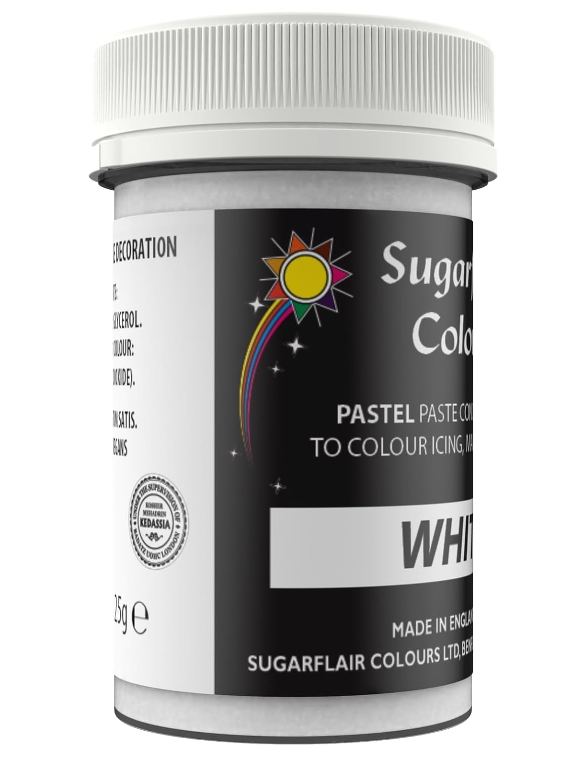 Colorante alimentario blanco Sugarflair para pasta, colorante alimentario para pasta, fondant y mazapán, colorante para pasta - 25g